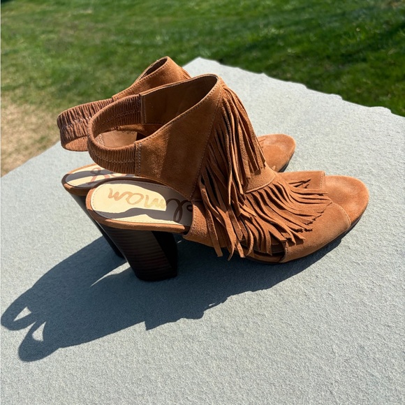 Sam Edelman Elaine Fringe Leather Heels Size 9 Boho Western Sandals - Picture 3 of 6